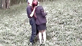 Busty redhead dominated and fucked hard outdoor from her punisher