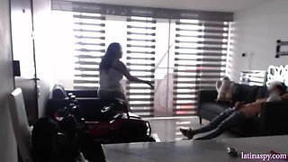 Amateur Latina MILF with huge natural tits jerks off while cleaning her house - homemade HD video part 1