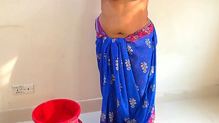 While the Desi Stepmom Washes Bra & Panties, Stepmom Took off the Stepson's Pants and Naked Him, Then Asks Him to Fuck Her - Cum
