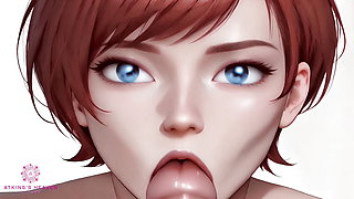 Cum In My Mouth - Close Up POV Blowjob By A Short Haired Redhead With Small Tits - AI