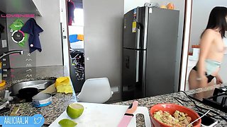 Alicia Prepares Breakfast While She Undresses in the Kitchen for You