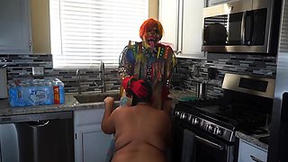 Buxom BBW housewife rammed doggystyle by masked stranger