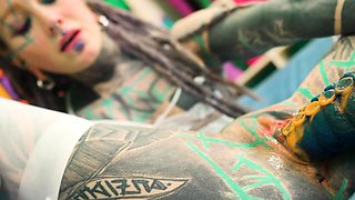 Deep into tattooed beauty Anuskatzz's holes