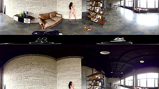 Burning By The Bookshelf - Busty, Shaved Pussy Dancing