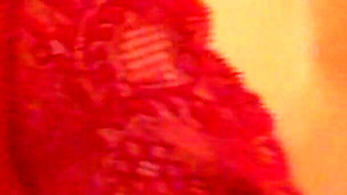 Wifey Wears Sexy Red Lingerie with Her Perfect Tits