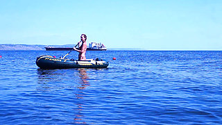On boat in water Volga-river