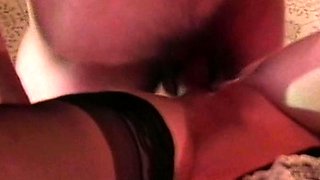 Amateur brunette in socks down for hardcore sex