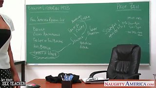 Busty brunette teacher Lezley Zen fuck in classroom