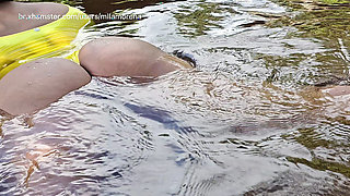 Danger in the woods, bathing in the river with my butt up