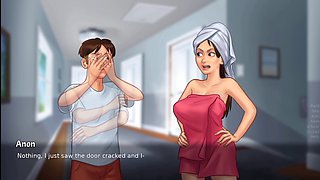 Stepson assists his stepmom in the summertime saga game