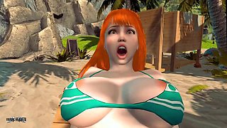 Nami relieving stress at the beach - 3D Animation by VirtualHeaven