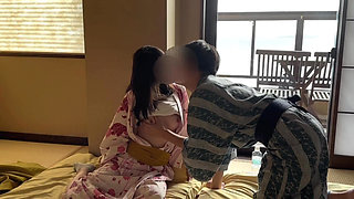 Boyfriend licks Maria&#039;s cute boobs in a yukata  at a hot spring traditional Japanese Inn