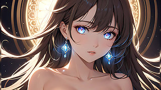 Soft Starlight a Beautiful Young Woman with Glowing Eyes in Animated Style
