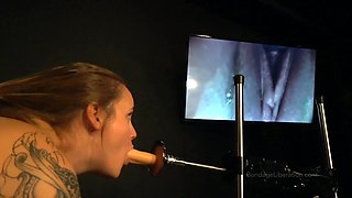 slender blondie gets bound and fucked with sex machines