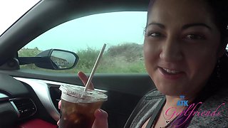 A guy played a prank on Lily Adams in the car, captured in pov style.