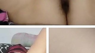 Amateur Wife Fingers in Pussy Orgasm. Latina Hairy Pussy Masturbates with Moans