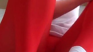 I Like to Tease You with My Red Pantyhose, White Socks and My Cute Sweet Boobs
