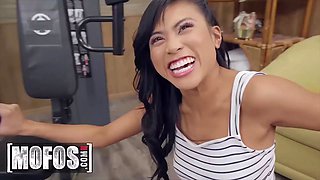 Nimble (Ember Snow) gets wild while exercising and sucks (Alex Legends) Big Cock before stuffing her snatch with it - mofos