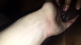 Lustful ebony babe gets her juicy peach fingered to orgasm