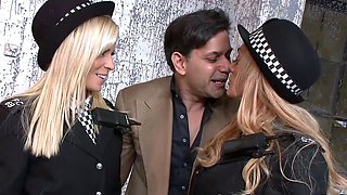 Sexy Cop Babe Makes Horny Threesome with Blonde Couple!!