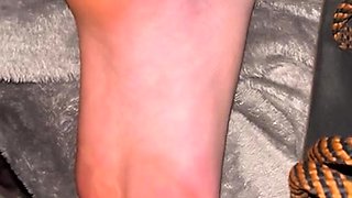 Kinky guy rubbing cock on sleeping wife's smooth soles