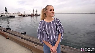 Cute blonde fucks with a stranger and makes him blowjob in the car