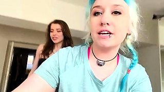 Lusty lesbian friends exploring anal curiosity on webcam