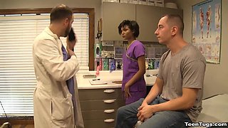 I got lucky with this hot ebony nurse! She gave me a handjob instead of my checkup