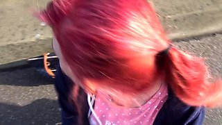 Amateur student blowjob on the balcony pov