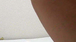 Girls Only Apartment in Japan, a Room Where Maid Is Cleaning the Room Without a Bra, Wearing Thong G-string Panties and Socks