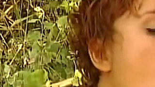 Double Penetration and Cumshot in Mouth for Young Busty Redhead with Hairy Pussy