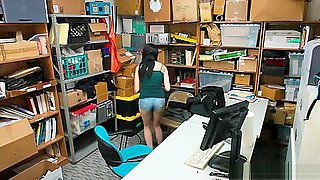 Petite teen 18+ shoplifter caught and banged by a security guard