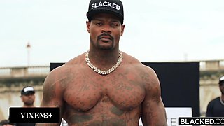 Gorgeous teens get together to tame muscular hunk's immense black shaft