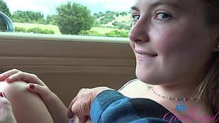 Adorable amateur Zoey Zimmer is not wearing panties in the car