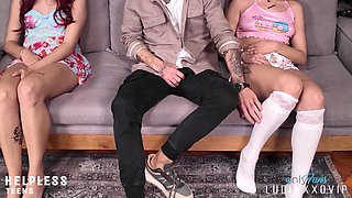 stepdad! We Are Your Stepdaughters!" - Stepsisters Seduced and Touched by Perv Stepdad During Movie Night
