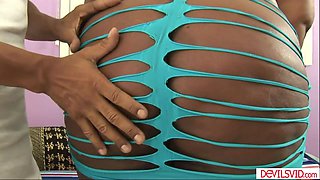 Big ass fat ebony milf sucking then fucking petite man