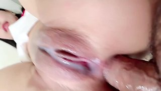 Dude fucks his wife with a dildo, and then puts his dicklet inside her ass