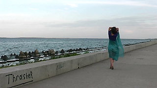 Dancing by Embankment with Blue Shawl