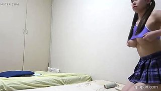 Ayase Kokoro's Big Natural Tits Pop Out of Tight Uniform, Japanese Beauty Cleans Room in Micro G-String