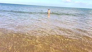 Kmarcouple Femdom Mistress Humiliates Sissy Husband On Beach With Chastity Cage