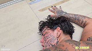 Whore Tattooed Body and Face fucked Outdoors by the Pool by BBC - Hd interracial porn 1080p