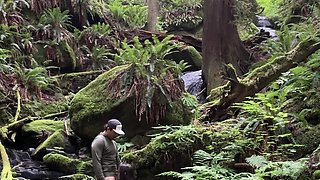 Perv nerdy brunette wants my pee before fuck in woods