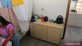 Huge natural breast at the laundry room part 1