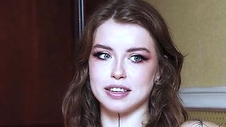 Russian brunette busty camgirl masturbating on webcam