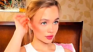 Close up with teen blonde sex doll rubbing her cunt