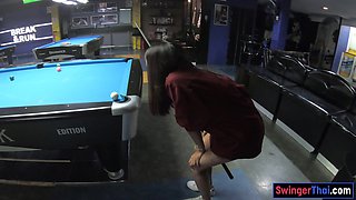 Curvy bottom Thai GF plays pool and blowjobs