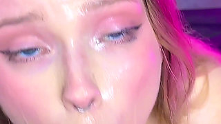 Cum Shower for 18yo Busty Babe - Big Dildo, Tittyfuck, Huge Cumshot, Cum Swallow