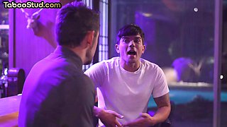 Busty stud analdrilled by muscled guy