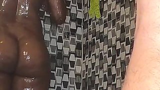Ebony MILF Get Het Pussy Eaten by Her Sugardaddy in the Shower