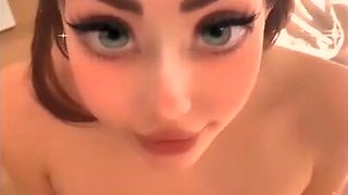 Hot slut with juicy tits does blowjob on video with anime eyes